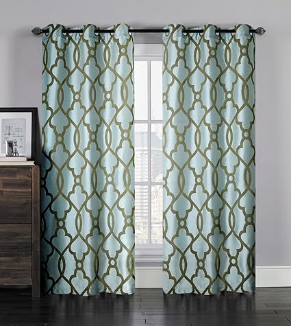 Amazon Com Kinglinen Pair Of Aleah Spa Blue Window Curtain Panels