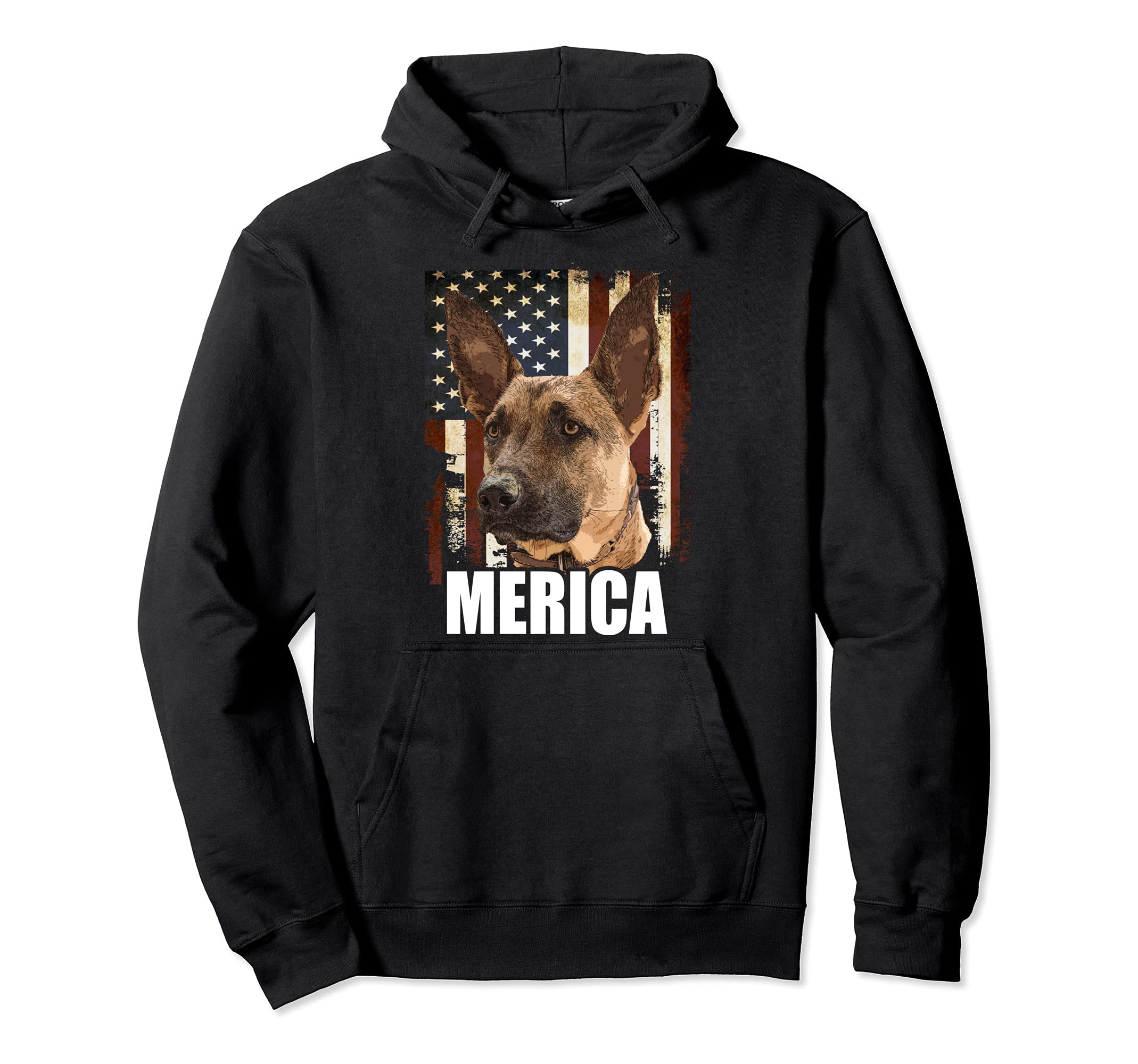Maligator Belgian Malinois Dog USA America Flag Patriotic Pullover Hoodie