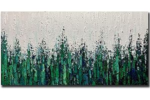 Yotree Paintings - 24x48 Inch 3D Oil Paintings on Canvas Green Forest Heavy Texture Acrylic Painting Wall Art Wall Decoration Wood Inside Framed Hanging Ready to Hang