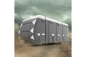 KING BIRD RV Cover, Heavy Duty 7-Layer Snow Protection, Fits 30-33ft Travel Trailers Campers, with Adhesive Repair Patches,Windproof Straps&Tire Covers