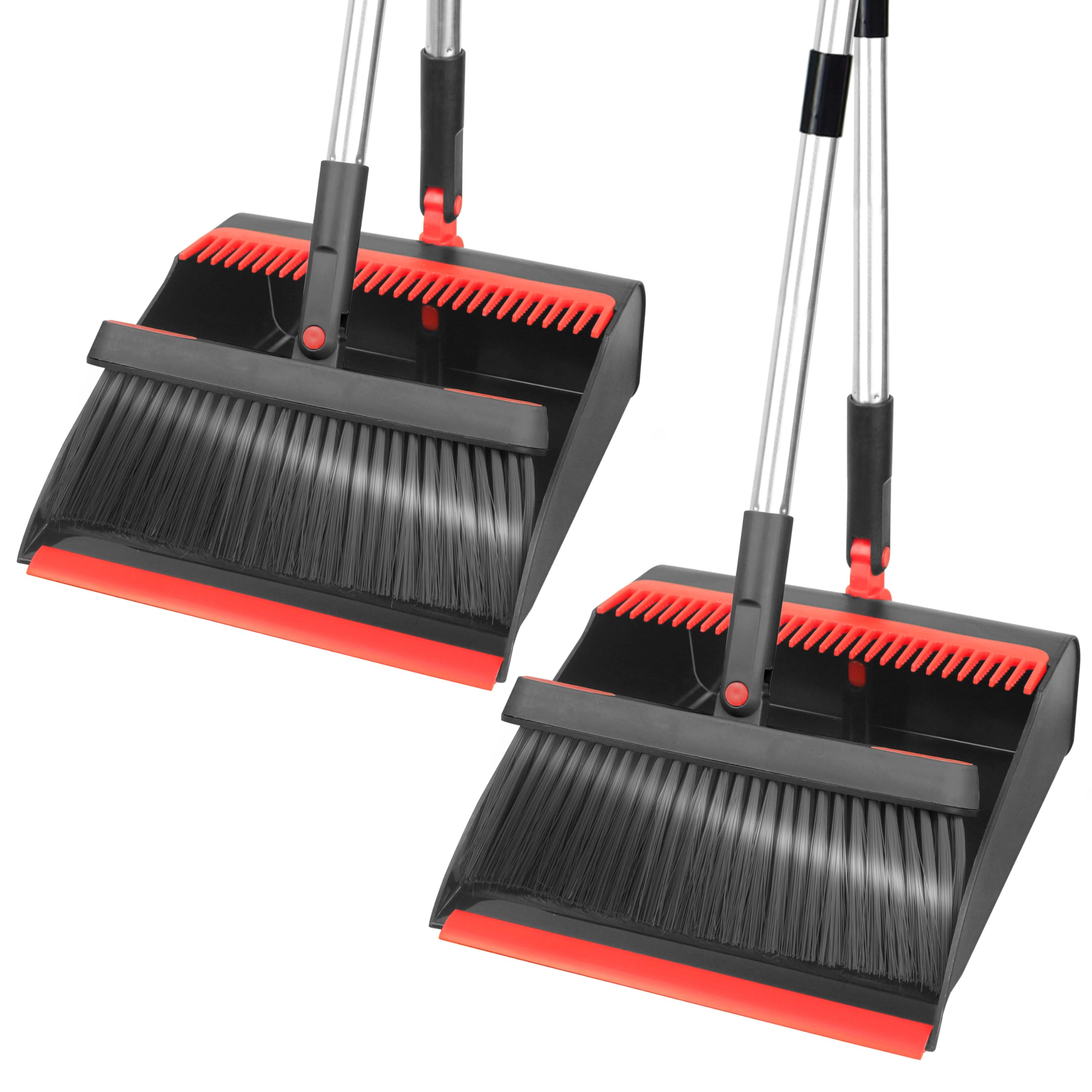 Photo 1 of PHYEX 2-Pack Broom and Dustpan Combo Set, with 48" Adjustable Long Stainless Handles, Stand Up Dustpan with Self-Cleaning Teeth, Ideal for Home, Office, Kitchen, Indoor & Outdoor Use, Black