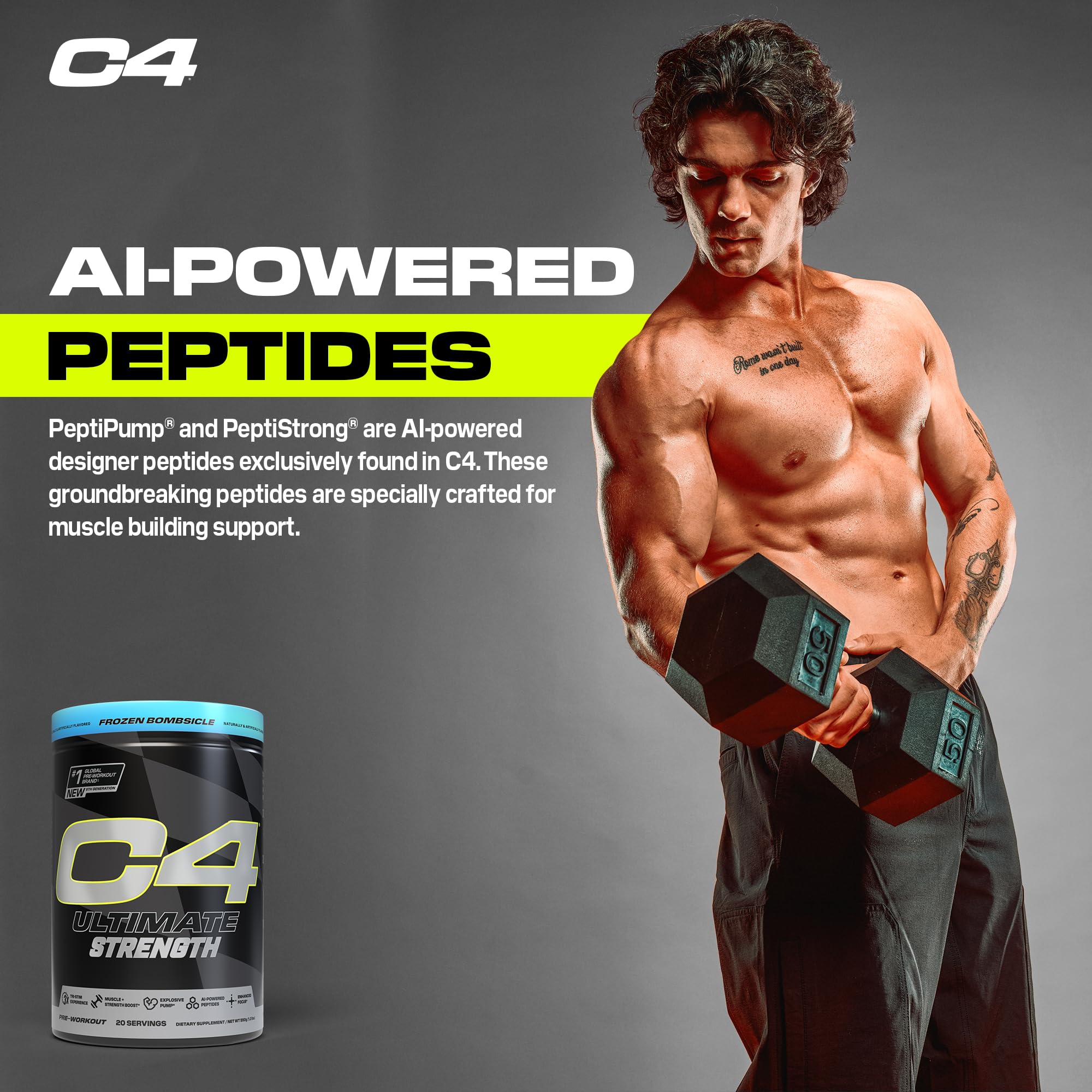 Cellucor C4 Ultimate Strength Pre Workout Powder - Tri-Stim Experience 300mg Caffeine+TeaCrine+Dynamine - Creatine & Beta-Alanine - Energy Supplement for Men & Women - Frozen Bombiscle, 20 Servings