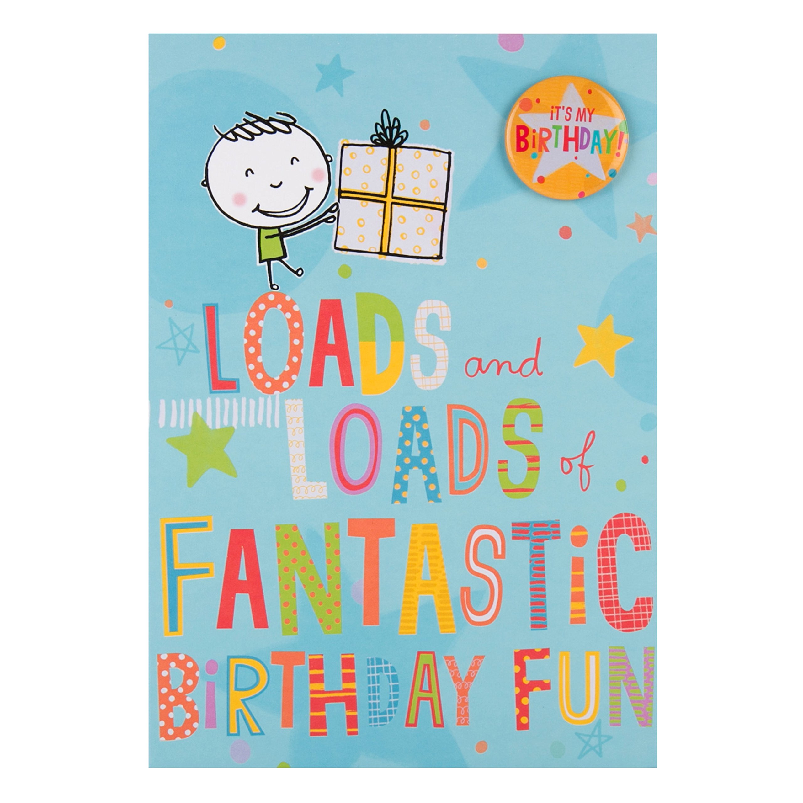 Hallmark Kids Birthday Badge Card "Fantastic Fun" - Medium