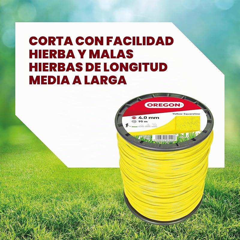 Fio quadrado amarelo para cortador de mato 4mm, relva, ervas daninhas, vegetação e mais, fio de nylon de alta resistência, compatível com a maioria dos modelos padrão, 4,0mm x 95m (69-478-Y)