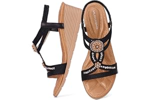 Wedge Sandals for Women Dressy Summer Comfortable Shoes with Elastic Ankle Strap Low Heel Ladies Footwear