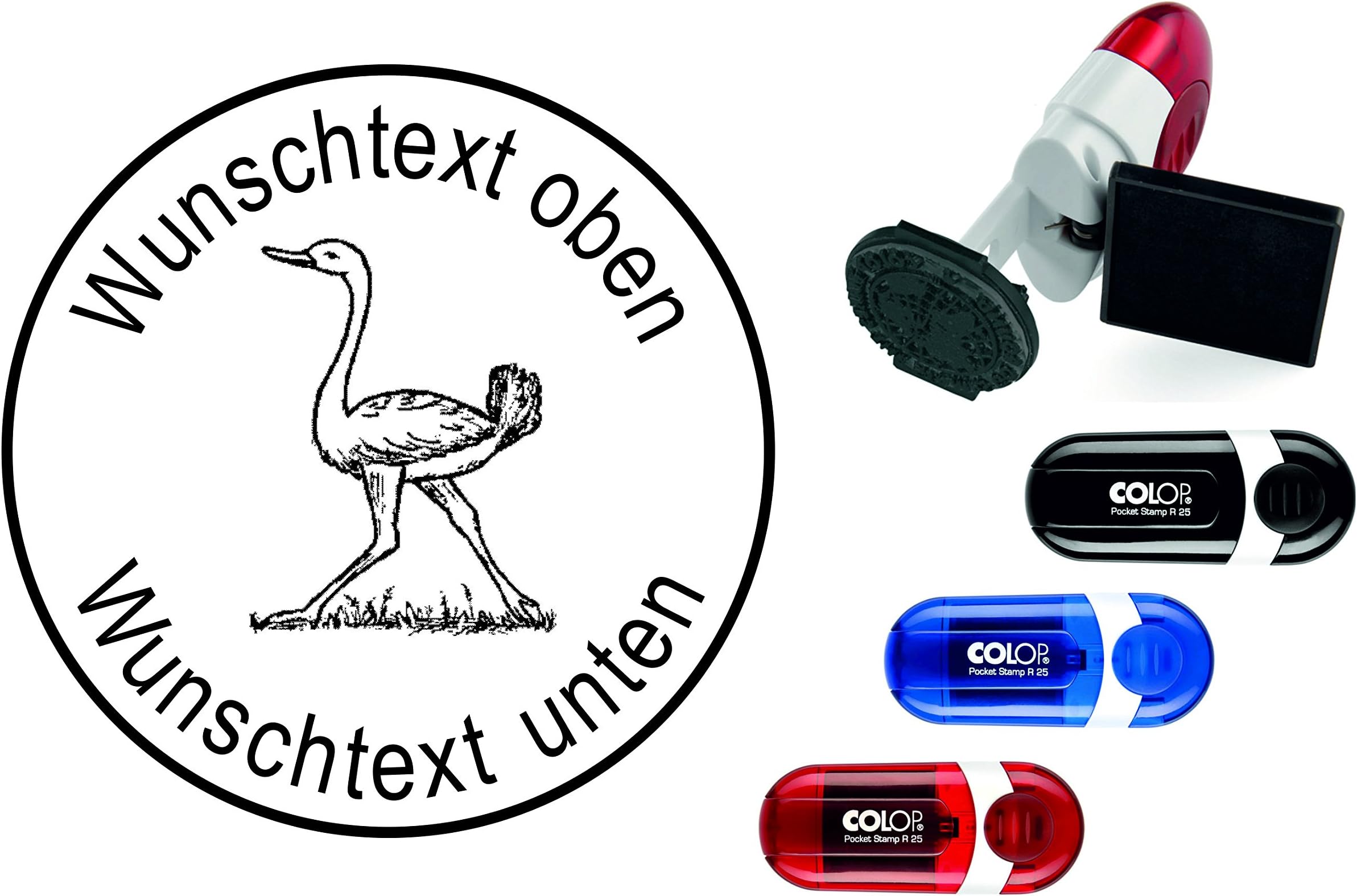 STRAUSS Geocachingstempel «Bird-With personal Cachername / Geocaching Nickname Round Stamp Print
