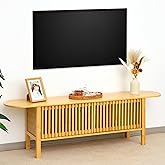 Mordchil HF Bamboo TV Stand for TVs up to 65", Accent Entertainment Center with Storage, Media Console Table with Fence Door, Modern TV Stand for Living Room, Bedroom, 55"(L), Burlywood