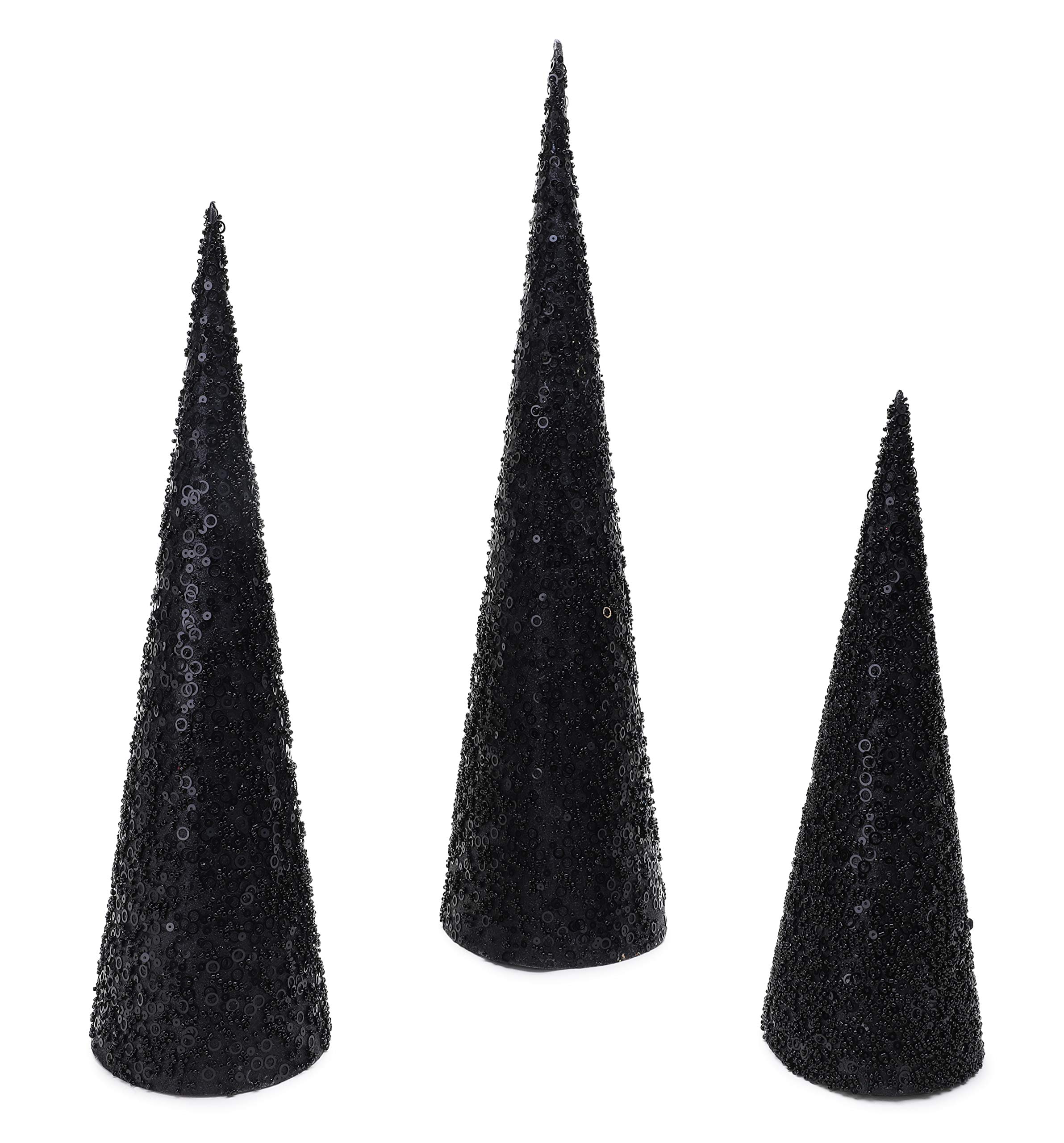 Christmas Concepts® Set of 3 Various Size Christmas Cone Trees Decorations With Sequins And Beads (Black)