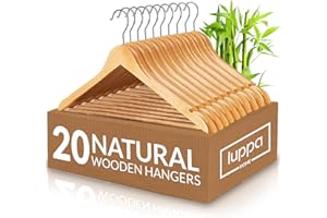 LUPPA Wooden Hangers 20 Pack - Natural Top Notch Durable & Slim Coat Hanger - Suit Hangers with 360-Degree Rotatable Hook - Wood Hangers with Shoulder Grooves