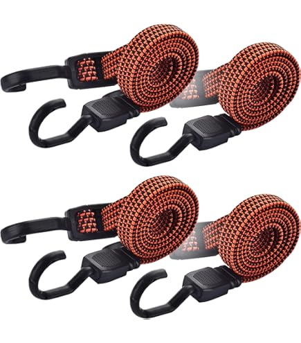 4 Pack Adjustable Flat Bungee Cords - Stretch From 43" To 80", Metal Hooks, Latex Core For Motorcycle, Cargo, Camping (Green, 80 Inch)