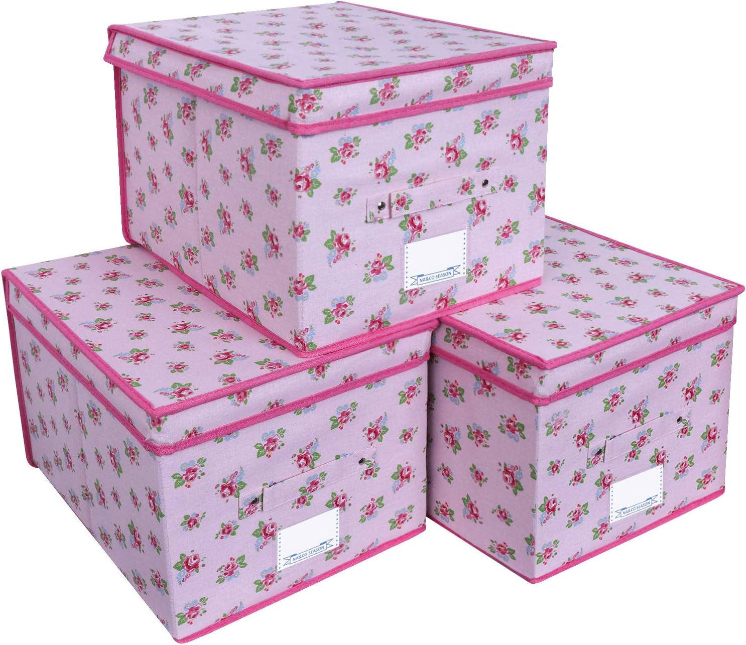 NA&CO SEASON 3 Pack Large Sturdy Foldable Storage Bins, Polyester Fabric Storage Boxes with Lids and Handle,Containers Organizer for Home, Nursery, Closet, Office