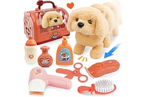 BELLOCHIDDO Dog Toys for Kids - Toddler Girls Toy Interactive Electric Walking Barking Puppy Wagging Tail, with Carrier and Pet Care Playset Accessories, Gifts for 1 2 3 4 5 6+ Year Old