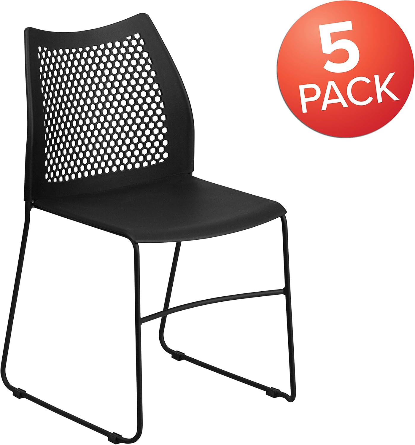 Flash Furniture 5 Pack HERCULES Series 661 lb. Capacity Black Stack Chair with Air-Vent Back and Black Powder Coated Sled Base: Furniture & Decor