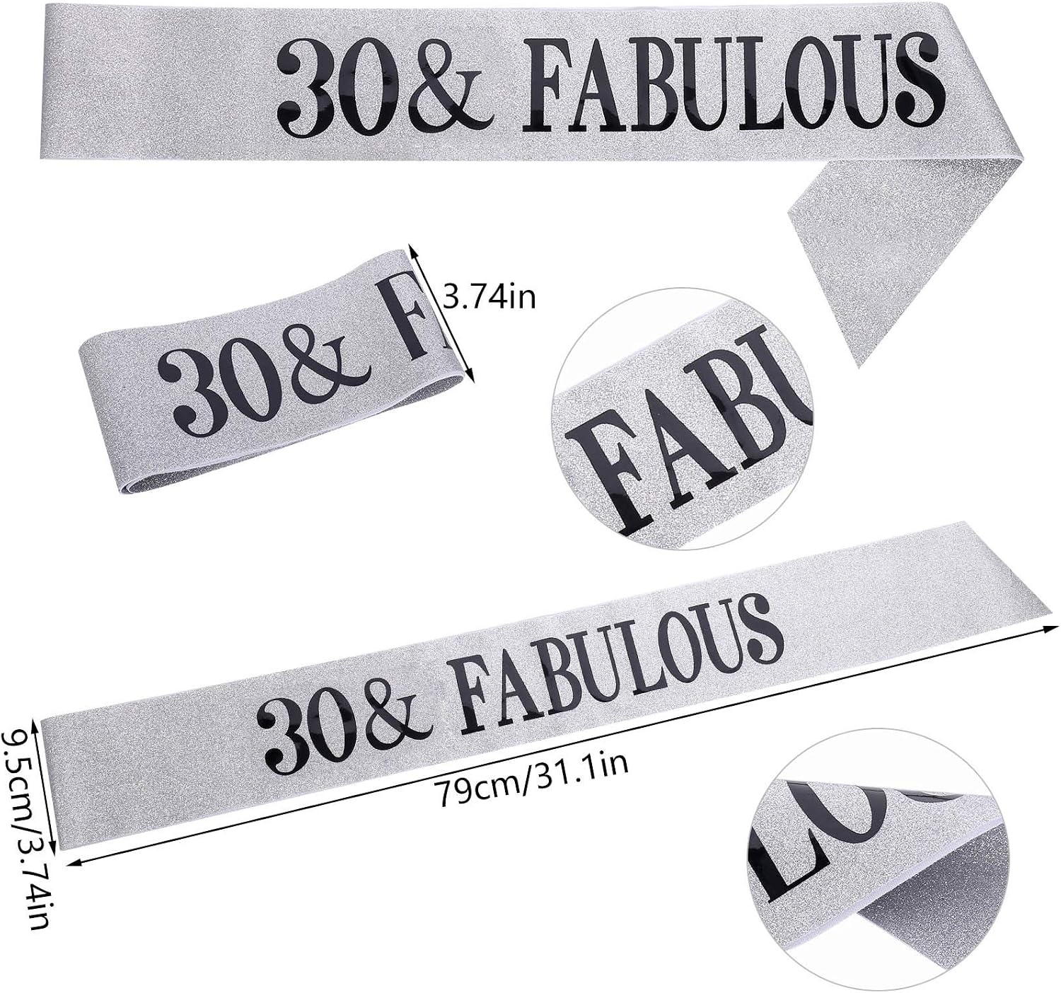 SUSSURRO "30 and Fabulous Sash and Rhinestone Tiara Set,30th Birthday Gifts Birthday Sash for Women Birthday Party Supplies( Silver) - Image 3