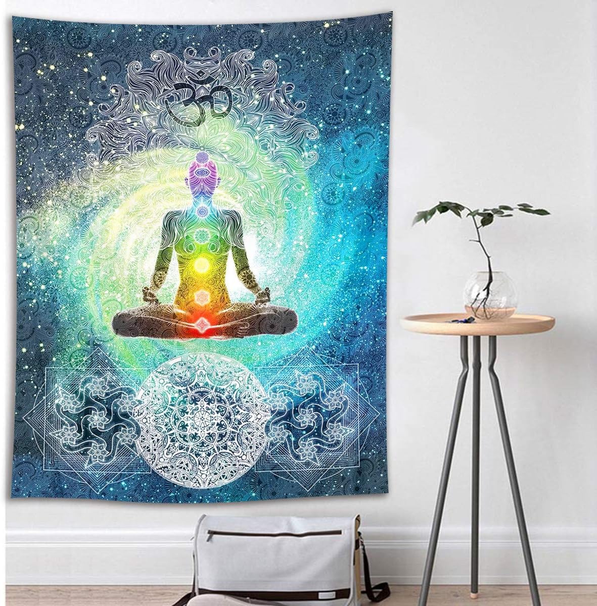 HVEST Yoga Tapestry Zen Meditation in Space Wall Hanging Mandala Tapestries for Bedroom Living Room Dorm Decor,60Wx80H inches