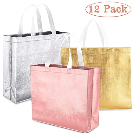 Download Amazon.com: Whaline Set of 12 Glossy Reusable Grocery Bag, Tote Bag with Handle, Non-woven ...