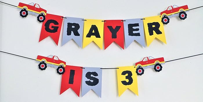 Amazon Com Monster Truck Banner Birthday Party Garland Monster