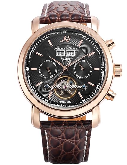 KS Herren Armbanduhr Uhren für männer Automatische Mechanische Edelstahl Leder Armband Lederband Tourbillon Uhr Geschenbox
