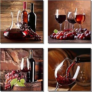 U&A Red Grape Wine Wall Art Still Life Poster Fruit Goblet Canvas Painting Decorations for Dining Room Salon Bar Office Home Decor(12