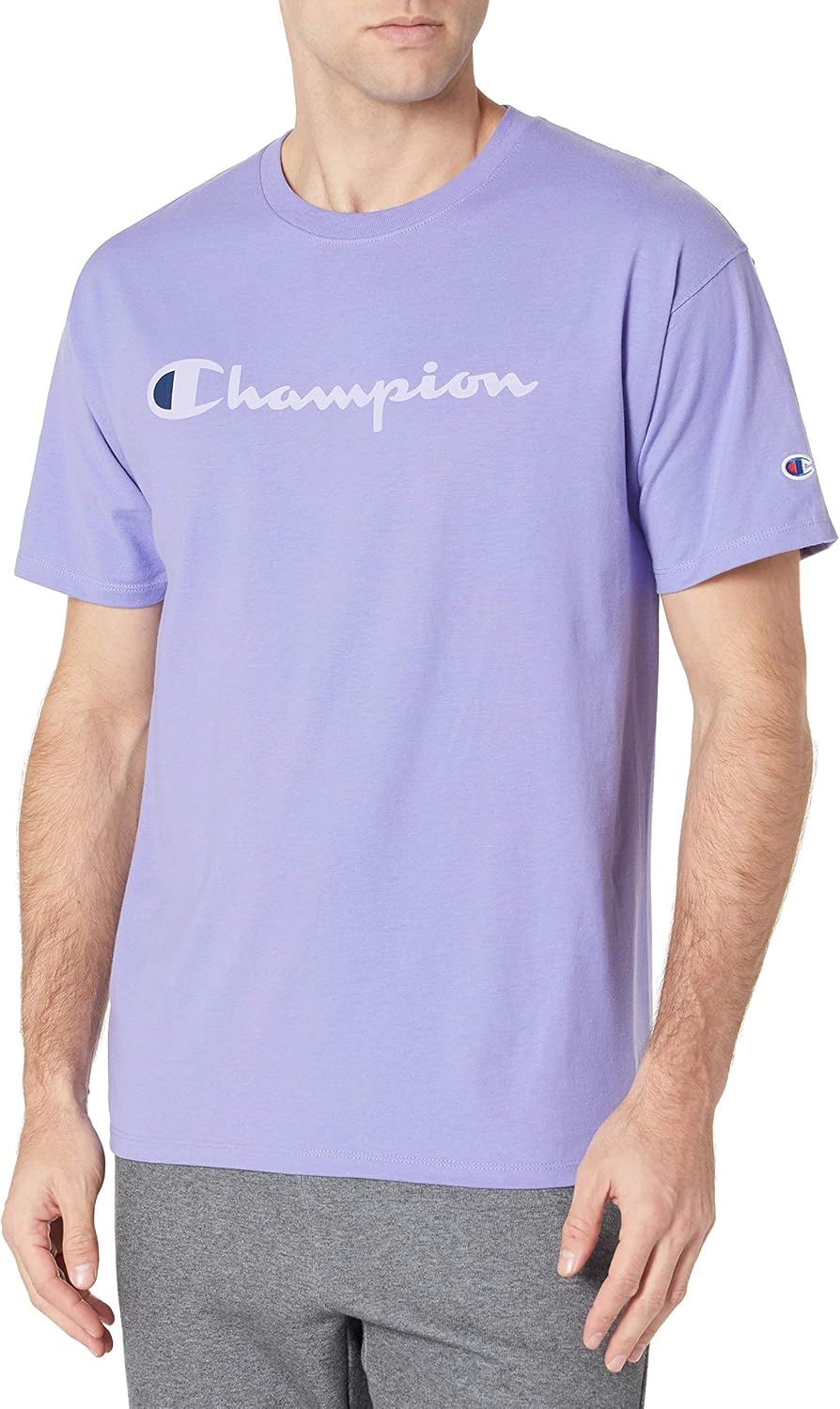 Champion Men's Classic TShirt, Screen Print Script, Iris PurpleY07718