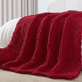 Carriediosa Chunky Knit Throw Blanket 50" X 60", 100% Hand Made Large Chenille Loop Yarn Soft Fluffy Throws for Couch Sofa Bed, Big Crochet Cozy Heavy Thick Cable Woven Blankets, Red