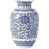 Blue and White Vase, Blue Vases Home Décor, Chinoiserie Vase, Blue and White Porcelain, Ceramic Vase for Home, Living Room, Bookshelf, Mantle Fireplace,Table Centerpieces,9"