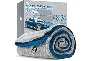 KKV Full-Sized SUV Drying Towel, 48”x24” Dual Sided Microfiber Car Cleaning Towel with Twisting Yarn Technique, 1400GSM Super Absorbent, Scratch-Free, Machine Washable (LightGrey-MarineBlue)