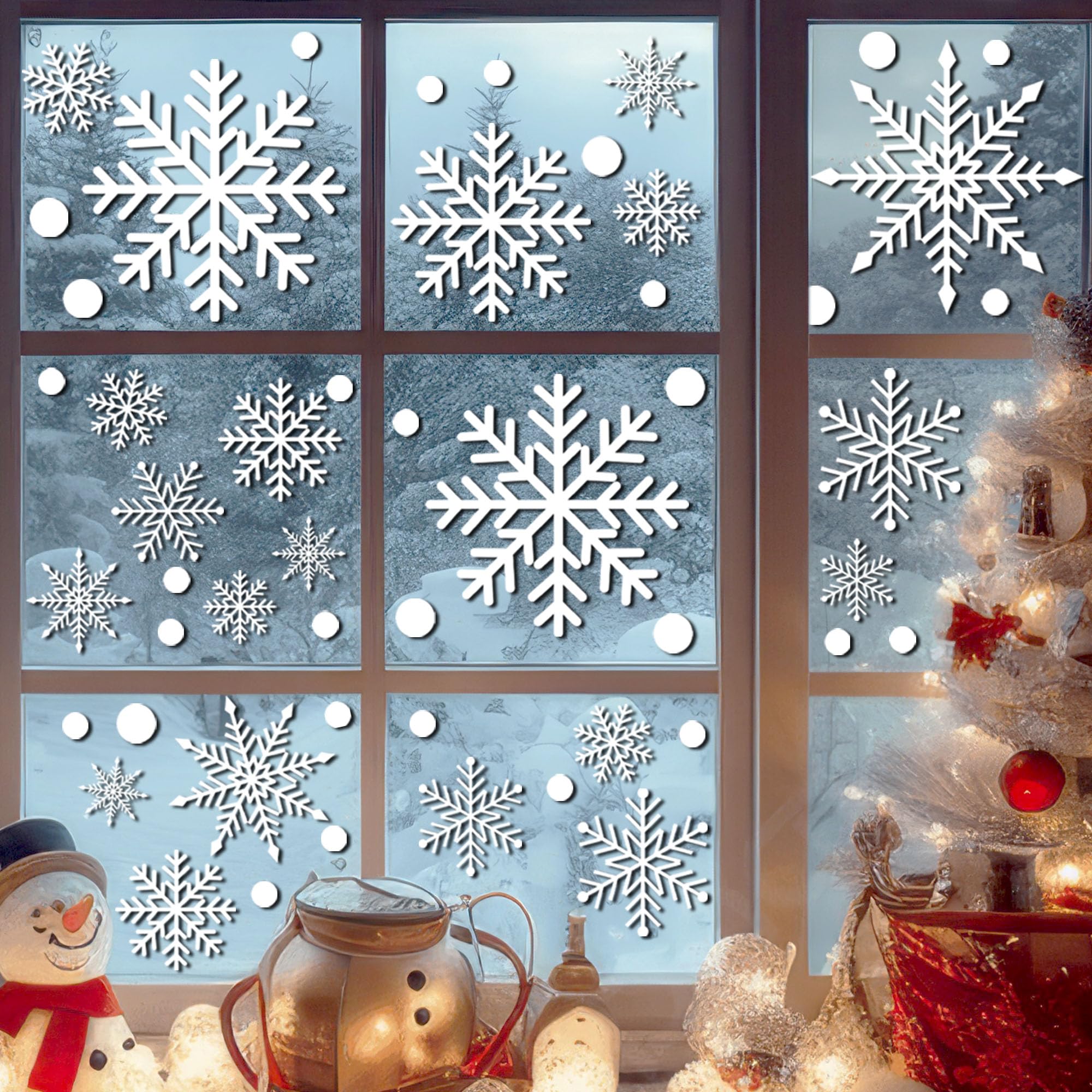 Photo 1 of 110 PCS Christmas Large Snowflake Window Clings Decoration, Christmas Window Stickers, Xmas Party, Holiday Decor, Indoor Windows Décor Ornaments, Thanksgiving Party Décor, Winter Wonderland.