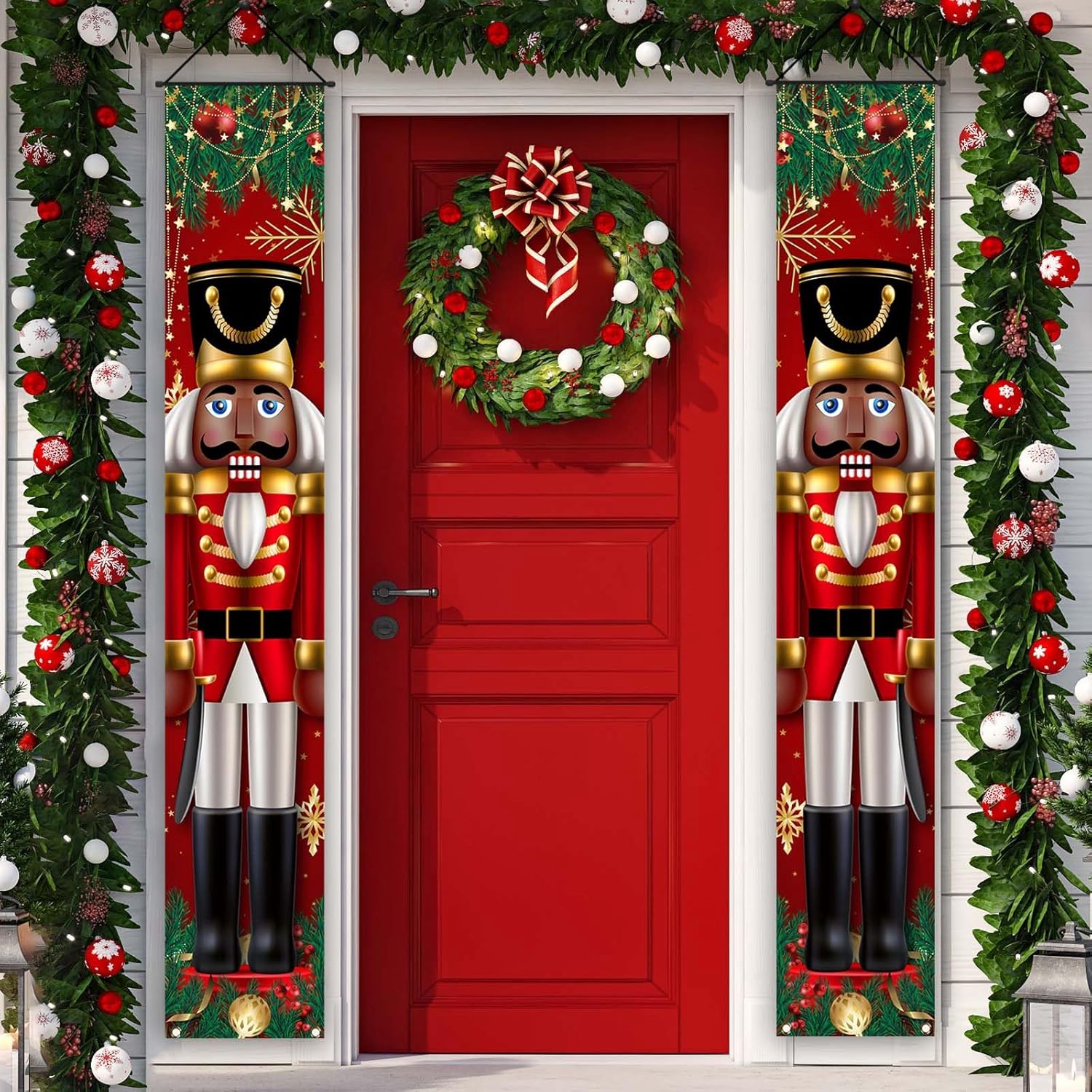 Nutcrackers - Black Nutcrackers Christmas Decorations Christmas Soldiers Banner Door String Porch Banner Outdoor Nutcracker Decorations Christmas Xmas Winter Holiday Home Board Wall Hanging