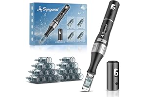 SERGAND Professional Cordless Microneedling Pen with 2pcs battery-Adjustable Wireless Microneedle Machine with 20 Replacement Cartridges for Home Use,6pcs 16pin+6pcs 36pin+6pcs 42pin+2pcs Nano.Black