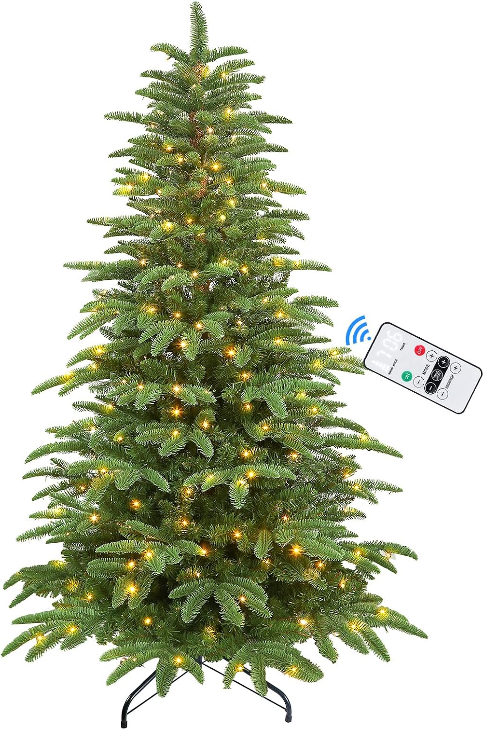 Trees - Alupssuc 6ft Prelit Premium Artificial Hinged Full Christmas Tree, Warm White & Multi-Color Lights with Remote Control, 830 Branch Tips and Foldable Metal Stand for Xmas Decoration, 6FT
