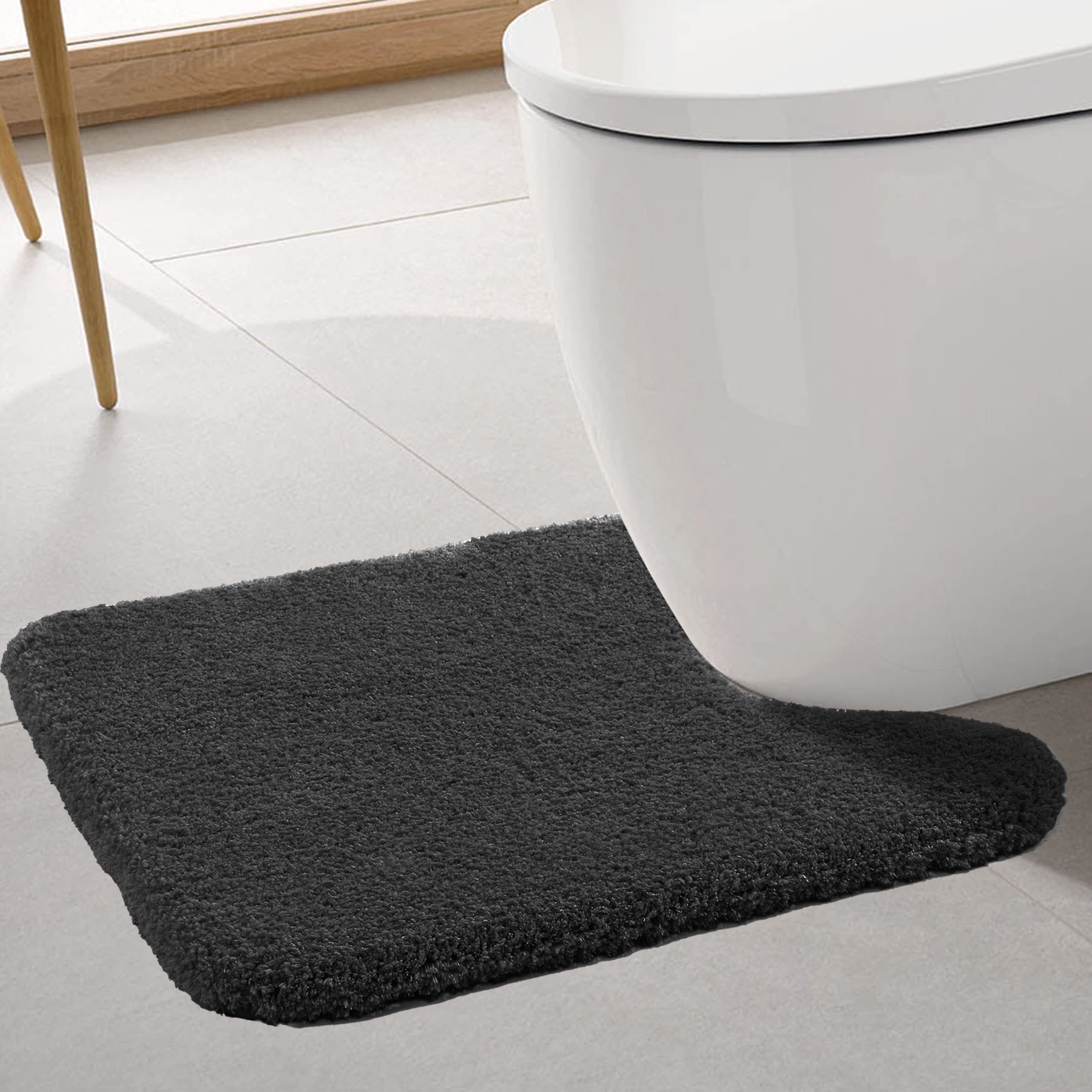 ROLIZOE Ultra Thick Toilet Mat Non Slip Pedestal Mat for Toilet Highly Absorbent Bathroom Toilet Rug Super Soft Bath Mat Rug Carpet Microfiber Floor Mat U Shape 50 x 60cm, Black