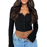 OZICERD Fall Knit Cropped Cardigan Sweaters for Women Cozy Long Sleeve Going Out Top Button Open Front Light Short Cardigan