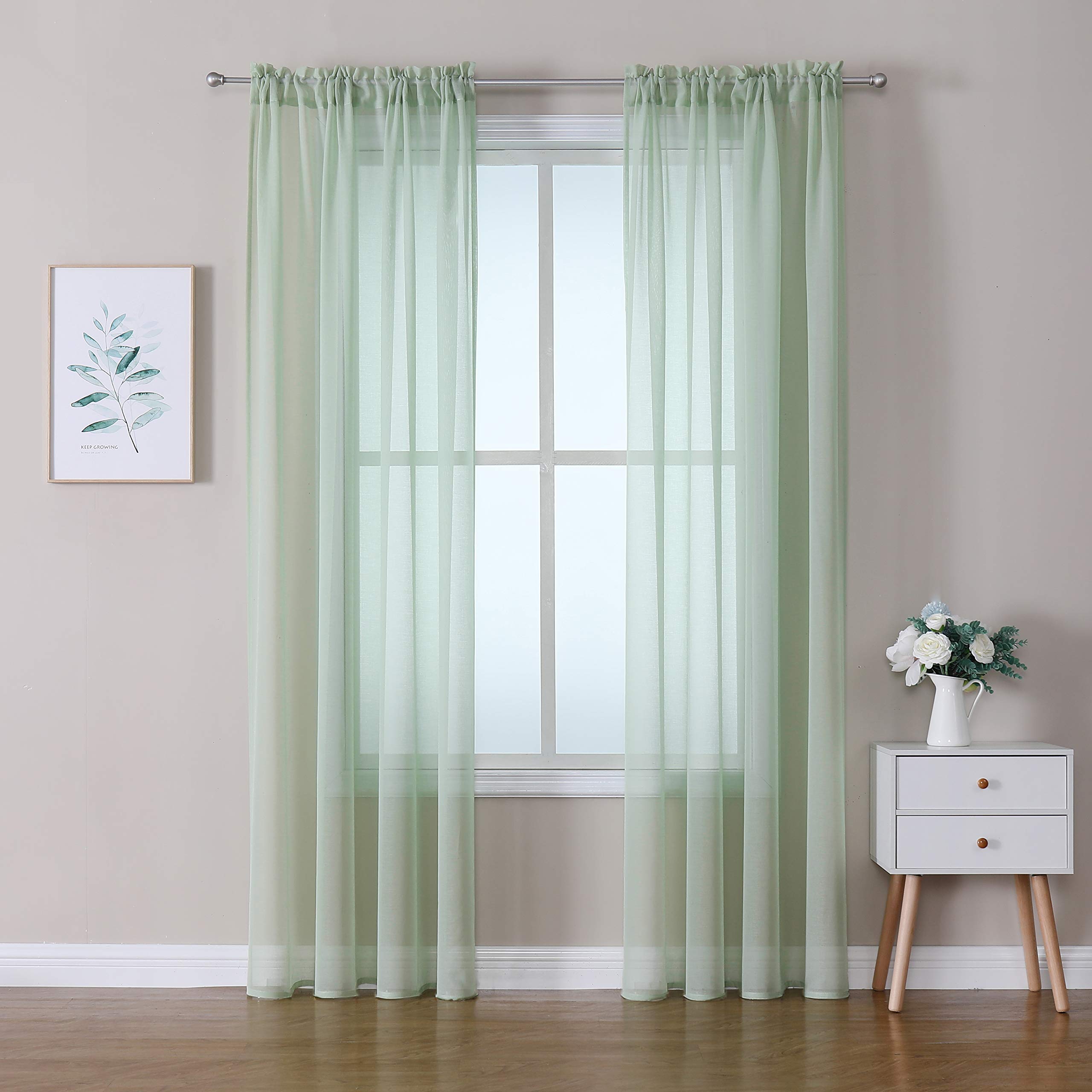 MIULEE 2 Panels Sheer Window Curtains Elegant Window Voile Panels/Drapes/Treatment for Bedroom Living Room 55" Wx88 L Rod Pocket Green