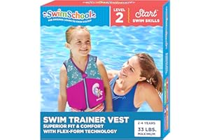 SwimSchool Kids Swim Trainer Vests for Toddlers Ages 2-6 – Boys/Girls – Multiple Colors/Styles – Learn to Swim Floaties