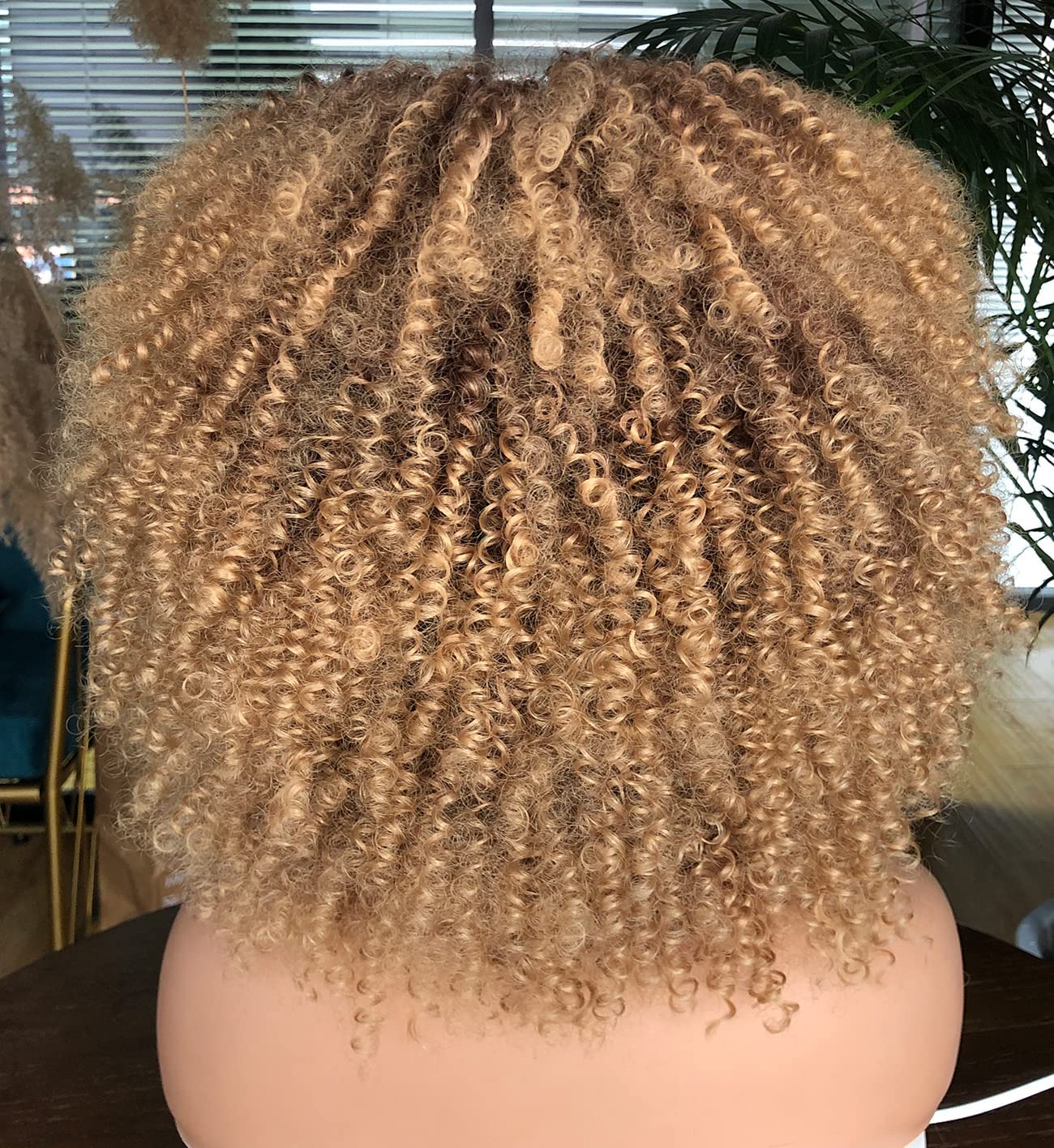 RunM Short Curly Afro Wig with Bangs for Black Women