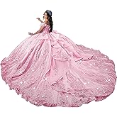 Suyusyk Off Shoulder Quinceanera Dresses Glitter Ball Gown Sparkly Lace Appliques 15 16 Dresses SK012