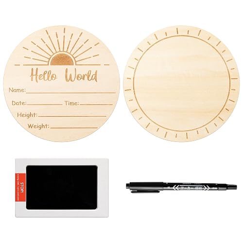 thumbnail image 2 of Hello World Wooden Birth Announcement Sign With Ink Pad - Round Name & Footprint Keepsake 2 of 12