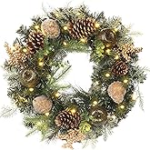 Christmas Wreath 20" Christmas Front Door Wreath Ornament with LED Lights Pinecone Berries Artificial Pine Garland for Party Table Fireplaces Porch Walls New Years Halloween Home Decor