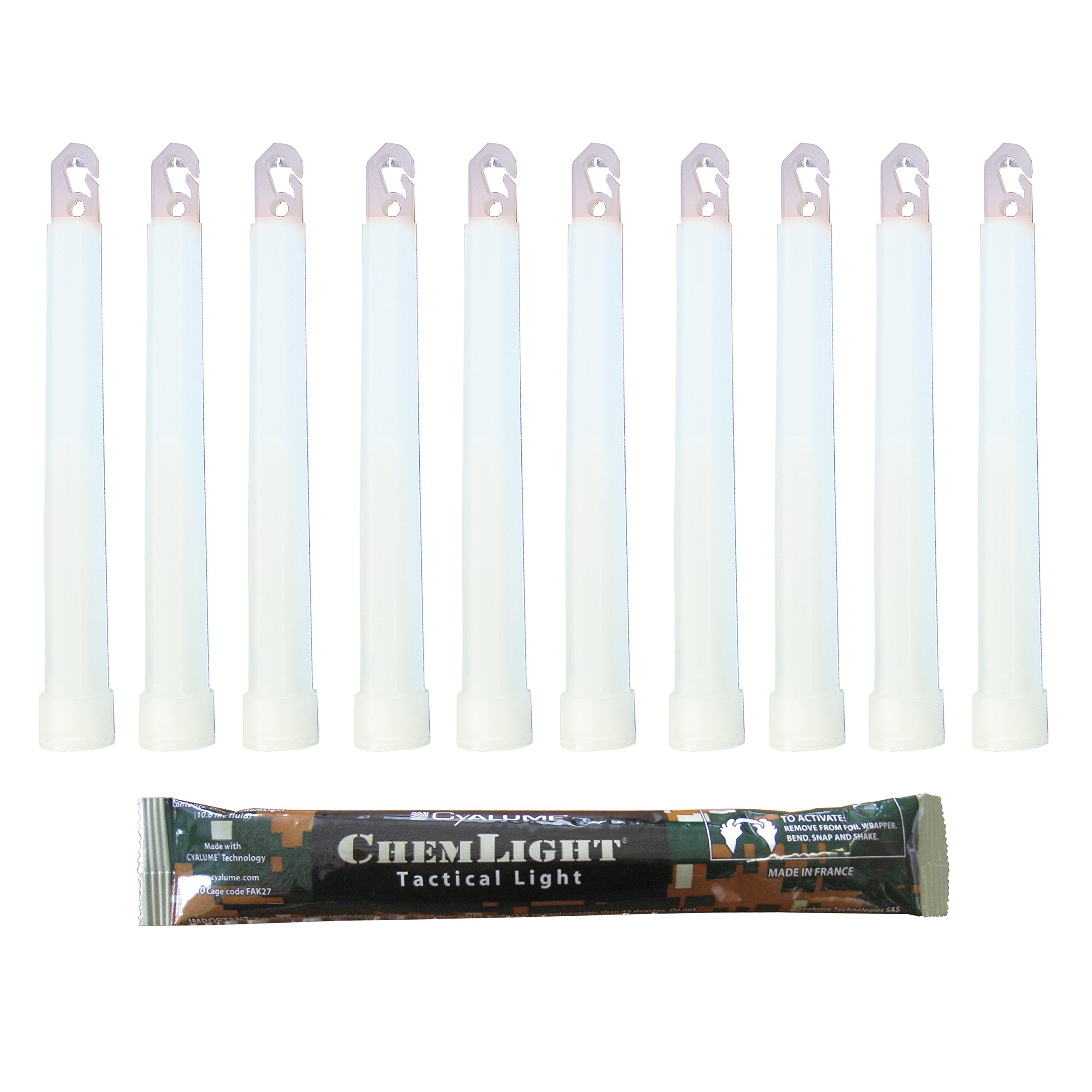 Cyalume ChemLight Military Grade Chemical Light Sticks, White 6" Long, 8 Hour Duration (Pack of 10)