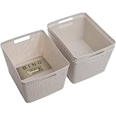 BINO Woven Plastic Basket | Large (Natural), 3-Pack | THE JUTE COLLECTION | Home Organization, Space-Saving Storage, Stylish Design | Plastic Storage Basket