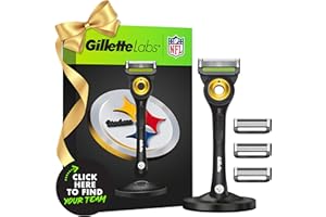 Gillette Labs Special NFL Steelers Edition Shaving Razor for Men - 1 Handle, 4 Razor Blade Refills & Magnetic Stand, Holiday Gifts for Men, GilletteLabs with Exfoliating Bar