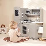 Kidoz Signature Wooden Toy Kitchen Large Play Kitchen Grey With Lights Sounds view 9