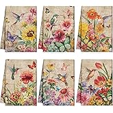 Patelai 6 Pcs Vintage Flowers Kitchen Towels Butterfly Summer Spring Dish Hand Towels Hummingbirds Absorbent Washcloth for Fall Home Housewarming Gift, 21.26 x 14.17''(Bright Color,Hummingbird)