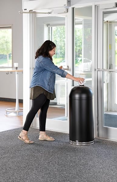 SAFCO OPEN TOP DOME TRASH CAN, 15 GALLON STAINLESS STEEL GARBAGE CAN FOR INDOOR USE, HANDS FREE, BLACK