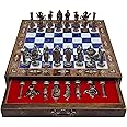 15’’ Handmade Chess Set with British Army Metal Chess Pieces, Luxury Storage Chess Board, for All Ages, Ideal for Father, (Blue)