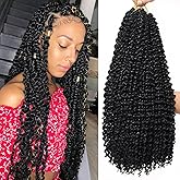 Dorsanee Black Passion Twist Hair 18 Inch 7 Packs Water Wave Crochet Hair Long Bohemian Curly Braiding Hair for Butterfly Locs, Faux Locs, Boho Style Spring Twist Crochet Braids (1#)