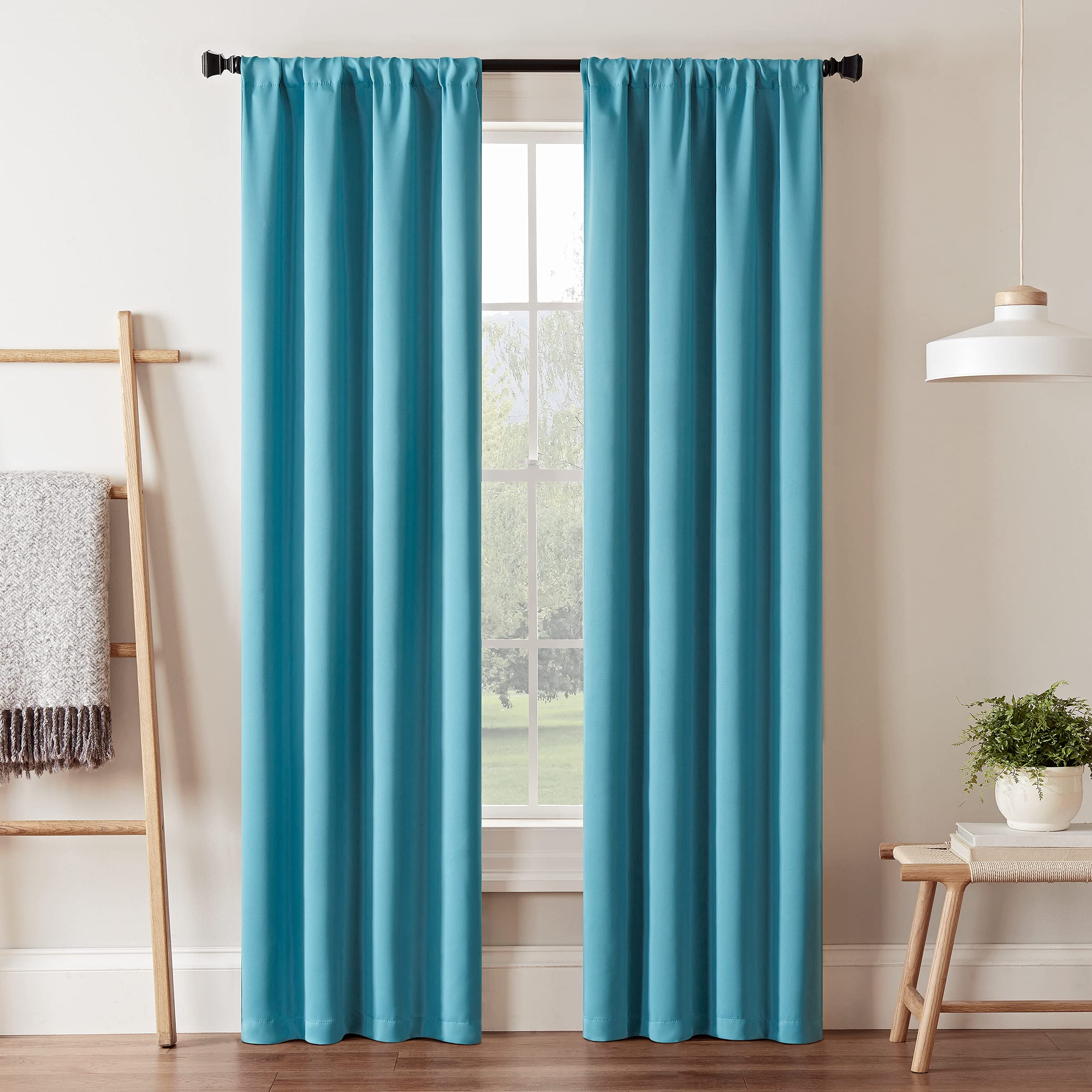 Eclipse Blackout Curtains for Bedroom-Darrell 37" x 95" Insulated Darkening Single Panel Rod Pocket Window Treatment Living Room, Sky