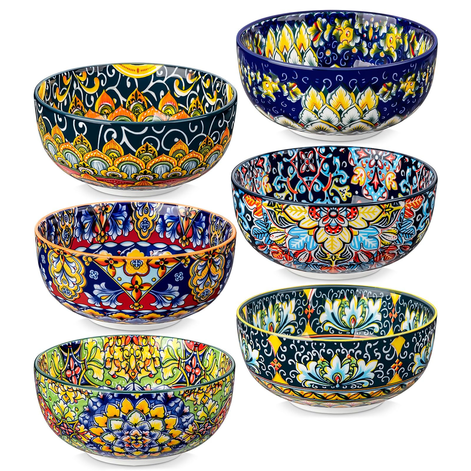 vancasso SIMI 28 oz/840 ml Cereal Bowls Set of 6, Ceramic Soup Bowls, Dishwasher & Microwave Safe, Serving Bowls with Double-Sided Pattern for Cereal, Soup, Oatmeal, Ice Cream, Salad