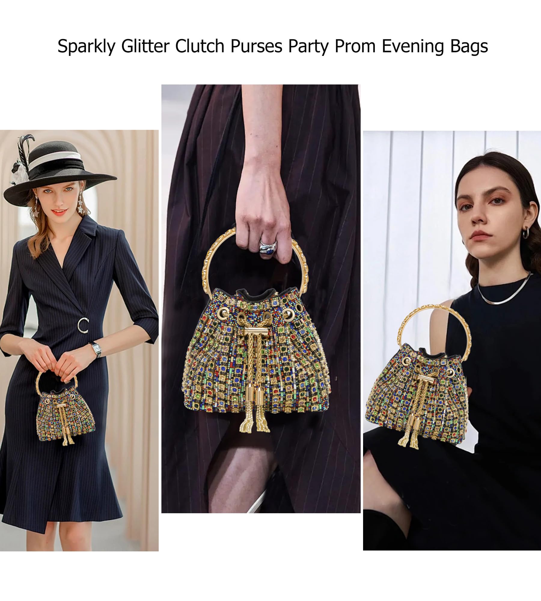 Sweetovo Sparkly Diamond Evening Bag Clutch Purses for Women Rhinestone Purse Glitter Handbag for Party Prom Cocktail Wedding